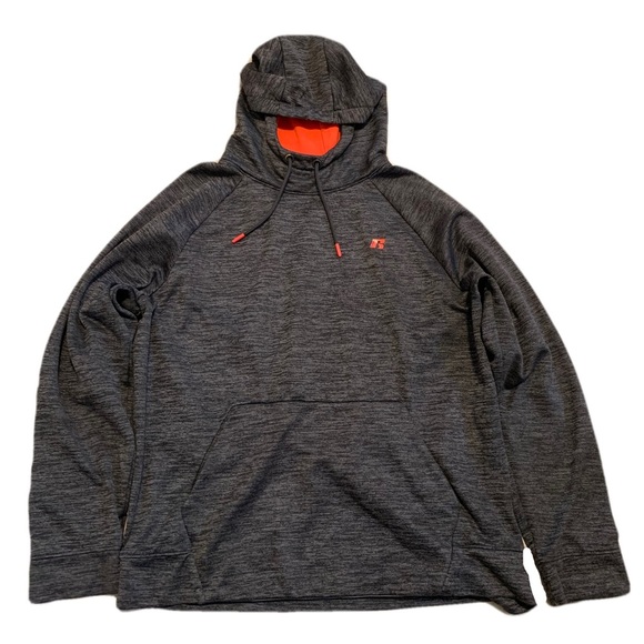 💜 Russell Tech Fleece Lined Hoodie - Black and Orange Size Large - Picture 1 of 6